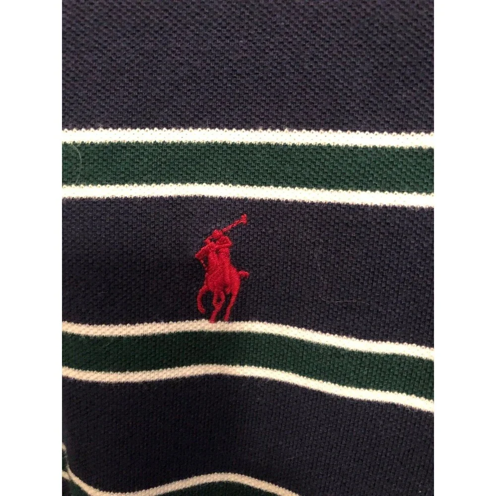 Polo Ralph Lauren‎ Custom Fit Shirt Men's L Navy Blue Striped Red Pony